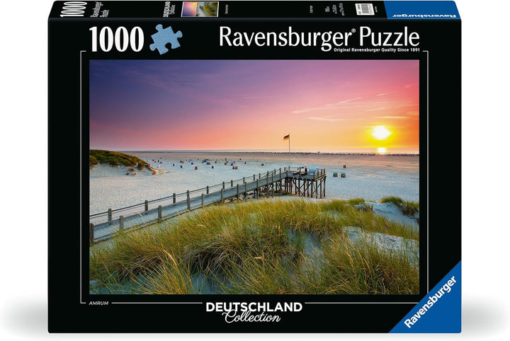 Ravensburger Puzzle 12000690 - Apus de soare peste Amrum - Puzzle de 1000 de piese pentru adulți și copii de la 14 ani, puzzle cu motiv de plajă din Marea Nordului