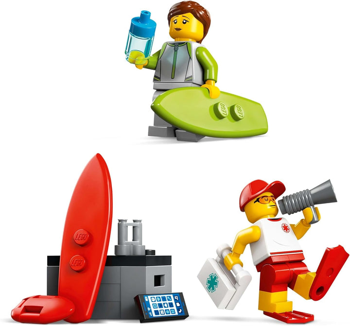 LEGO City Lifeguard Emergency Vehicle - Vehicul de teren cu 2 minifigurine și rechin - Set de construcție pentru fete și băieți cu vârsta peste 6 ani - Idee de cadou pentru surferi și fani ai sporturilor nautice 60453