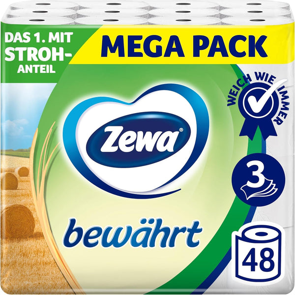 Zewa Proven - 48 role - Prima hârtie igienică cu conținut de paie - 3 straturi