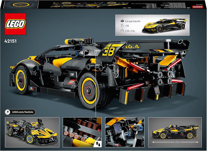 Mașină de curse LEGO Technic Bugatti, kit model mașină, jucărie mașină sport, set mașină iconică de colecționat, jucărie de construit de la 9 ani 42151