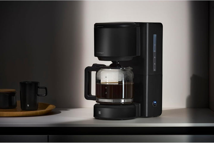 WMF Stelio Aroma filtru de cafea cu ulcior de sticlă, filtru de cafea, 10 cești, filtru de cafea din oțel inoxidabil, opritor de picurare, placă de încălzire, oprire automată, 1000 W, negru mat