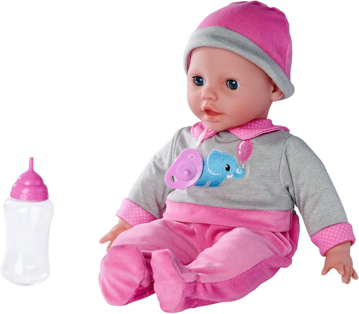 Simba 105140066 - Laura Interactiv, păpușă cu corp moale cu ochi adormiți, bolborosește când se mișcă, bea din biberon și doarme, 40cm, păpușă de la 2 ani