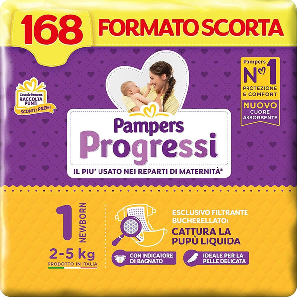 Pampers Progressi Newborn, 168 Pannolini, Taglia 1 (2-5 Kg)