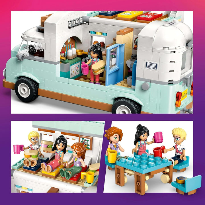LEGO Friends Caravan, Set de construcție pentru jocuri de rol cu o rulotă de jucărie, Cadou pentru fete cu vârsta de peste 7 ani, Set de joacă creativ cu 3 minifigurine și figurină de animal dihor 42663