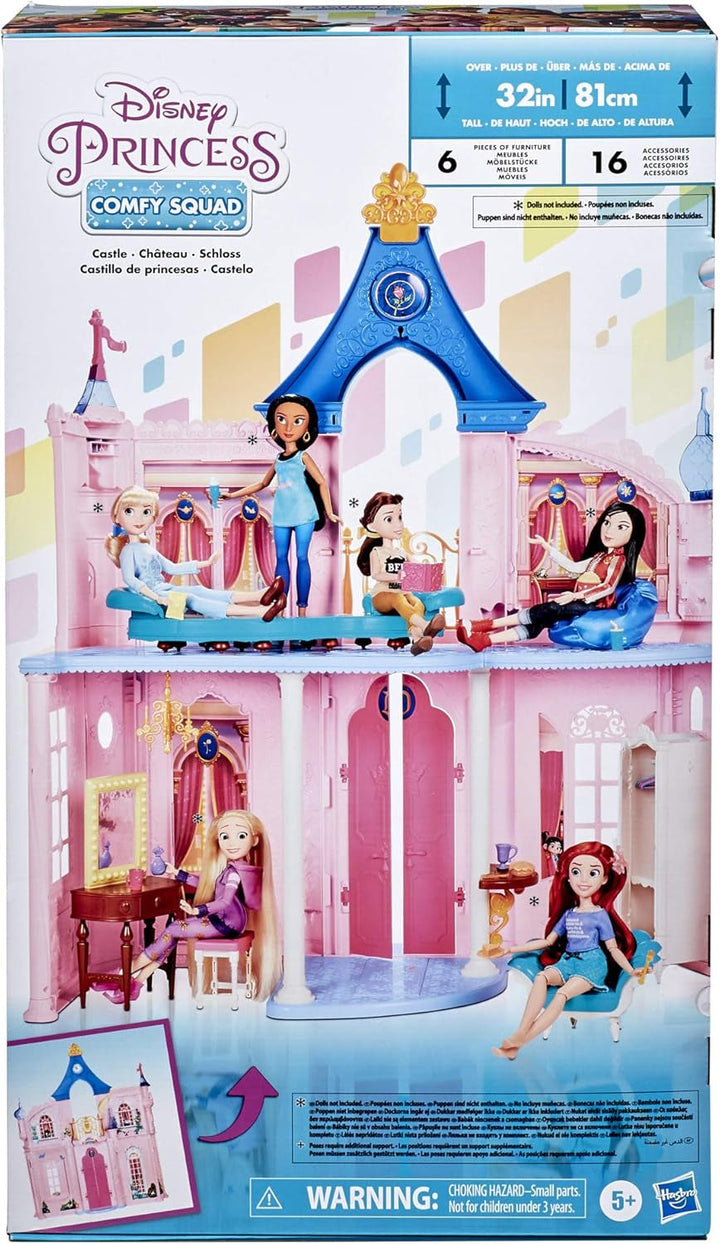 Castelul Disney Princess Comfy Squad, casă de păpuși cu 6 piese de mobilier și 16 accesorii, jucărie pentru fete de la 5 ani