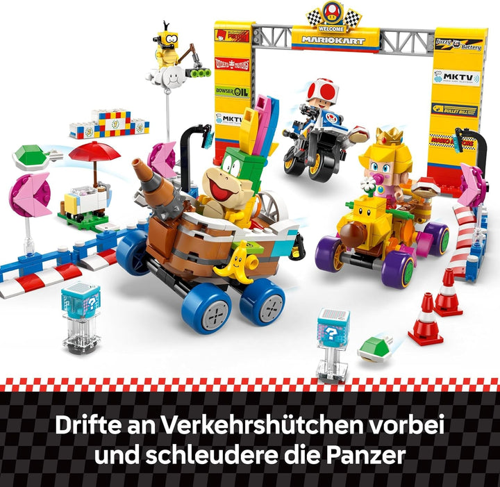 LEGO Super Mario: Mario Kart - Baby Peach & Grand Prix Set, Figuri Nintendo - Toad, Lakitu, Baby Peach și Lemmy, Cadou pentru băieți, fete și gameri de la 8 ani, Jucărie de aventură 72036