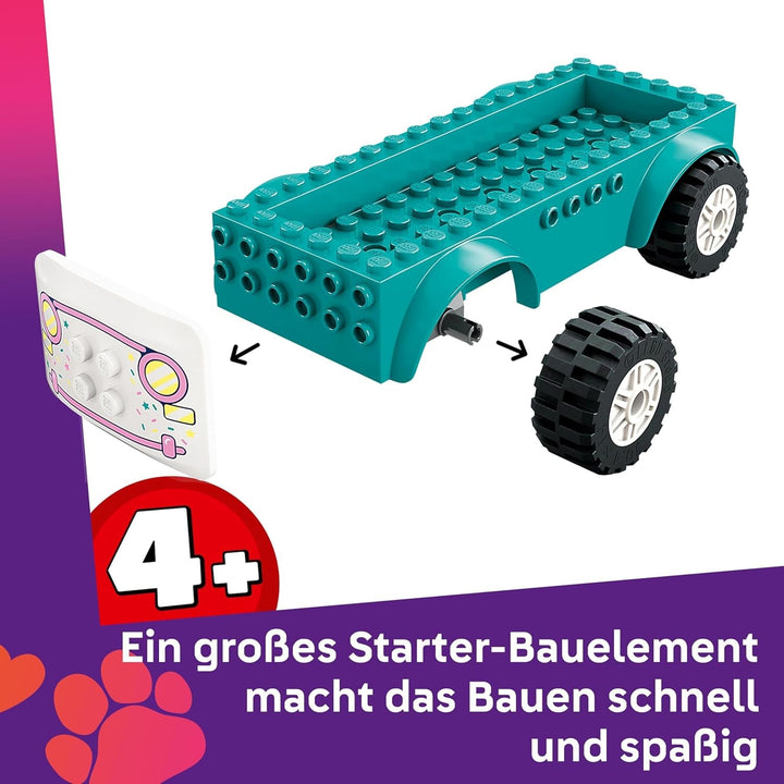 Camion de înghețată LEGO Friends Heartlake City, set de joacă pentru jocuri de rol, set de construcție cu 2 figurine și un iepuraș, jucărie pentru fete de la 4 ani, jucărie de construcție cu minifigurine ale personajelor 42644