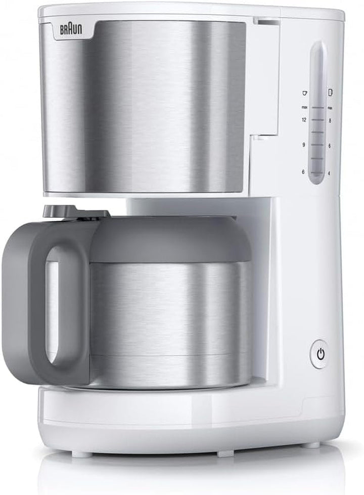Cafetiera Braun Purshine KF 1500 WH - Cafetieră cu filtru și ulcior din sticlă pentru până la 10 cești, sistem Optibrew, oprire automată, 1000 Watt, alb, KF1500WH