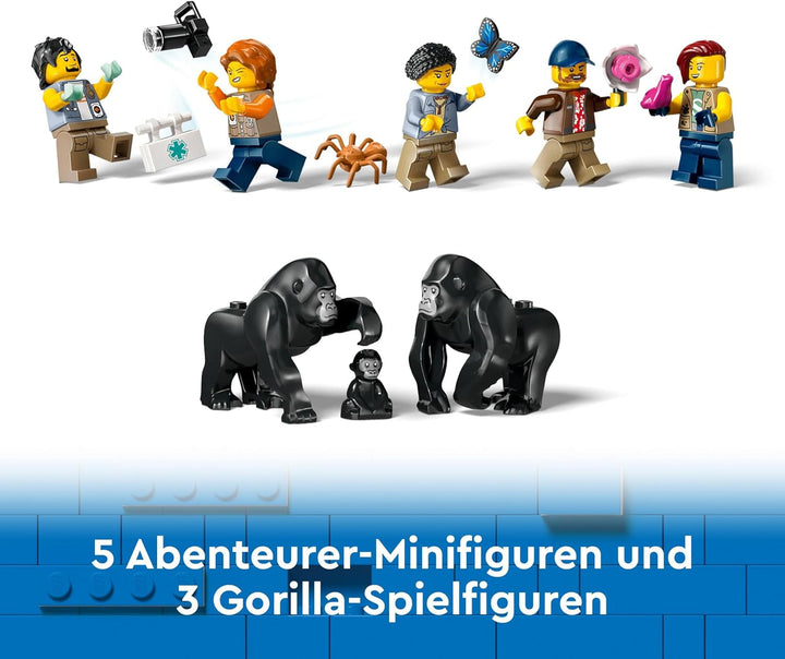 Elicopter LEGO City Jungle Explorer, set de joacă de aventură pentru copii 8+, cadou de Crăciun sau aniversare pentru copii, 5 minifigurine și 3 gorile 60437