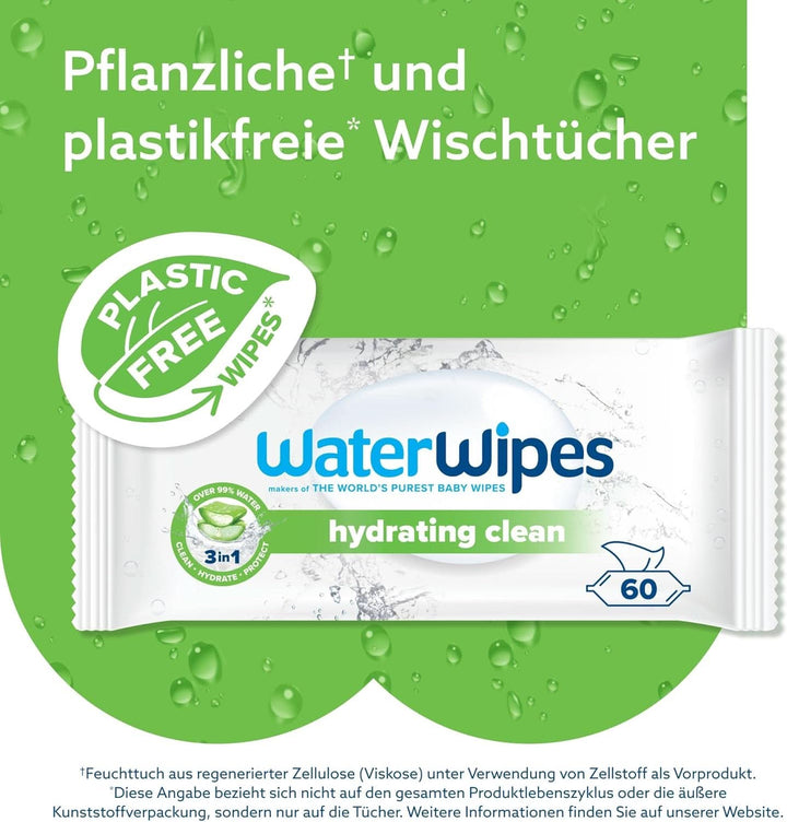 Waterwipes Feuchtigkeitsspendende, Säubernde Baby-Feuchttücher, 360 Tücher (6 Packungen), Mit 99% Wasser & Aloe Vera Extrakt, Feuchttücher Für Gesicht & Körper