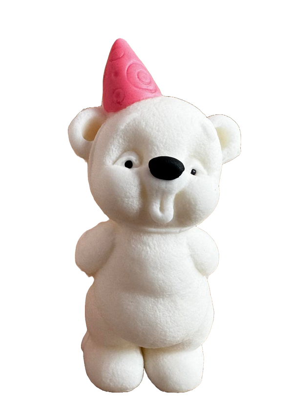 Essbare Zuckerpastendekoration, Teddybär mit rosa Helm, kleine Mädchen