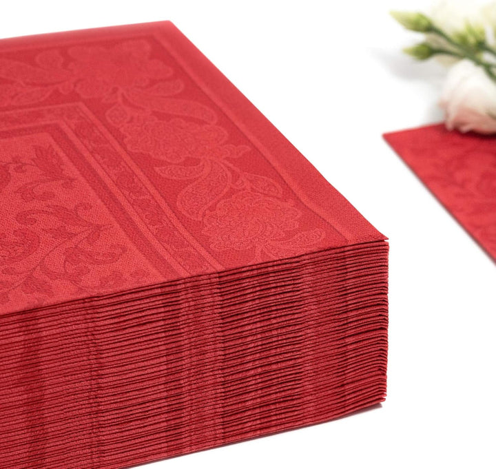50 Șervețele Premium "ROYAL Collection" 1/4-Fold 40 Cm X 40 Cm Roșu "Ornamente" de înaltă calitate (pachet cu 2)