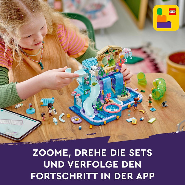 Parcul acvatic LEGO Friends Heartlake City, set de joacă în aer liber pentru fete și băieți cu vârsta peste 8 ani, experiență de joacă creativă cu 3 figurine, micro figurină, 3 tobogane și hidromasaj 42630