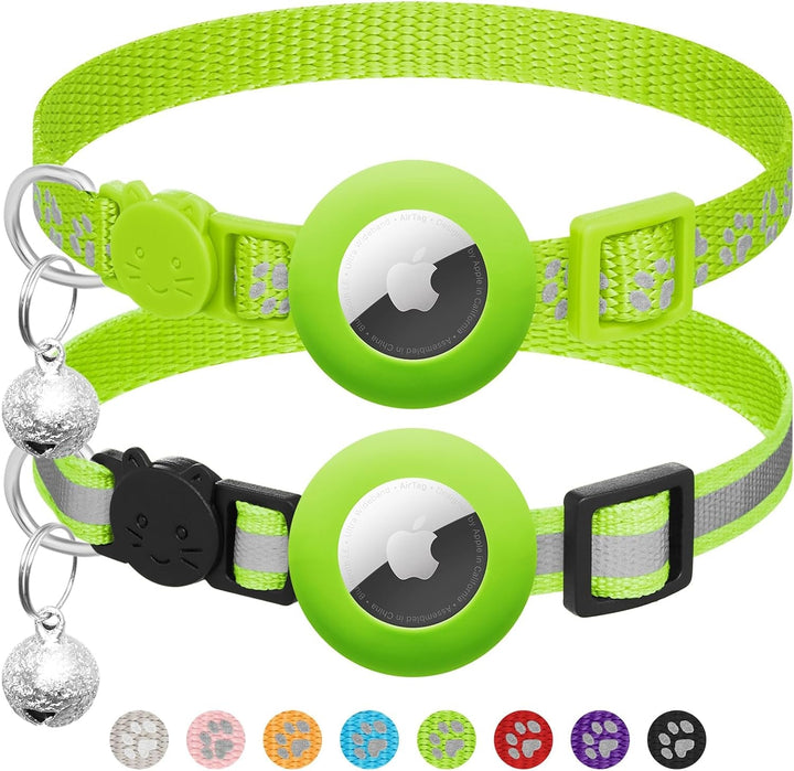 Pachet de 2 compatibil cu zgarda Airtag pentru pisici cu clopoțel, tracker GPS reflectorizant pentru pisici compatibil cu husa Apple Airtag, personalizat compatibil cu zgarda Airtag pentru pisici cu încuietoare de siguranță
