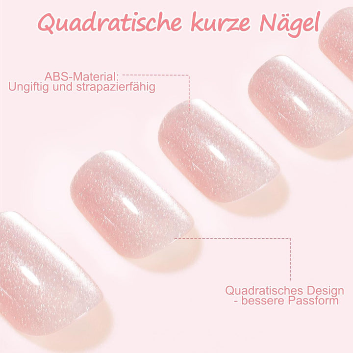 Kiiwah 48 bucăți unghii scurte pătrate, unghii artificiale roz pentru lipit, vârfuri de unghii scurte, vârfuri de unghii false