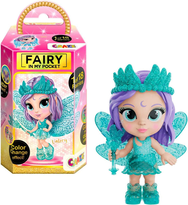 CRAZE Fairy in My Pocket | Păpușă zână cu aripi, jucărie zână de colecționat cu efecte speciale precum sclipici, strălucire în întuneric și schimbare de culoare