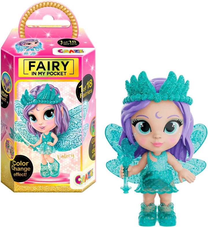 CRAZE Fairy in My Pocket | Păpușă zână cu aripi, jucărie zână de colecționat cu efecte speciale precum sclipici, strălucire în întuneric și schimbare de culoare