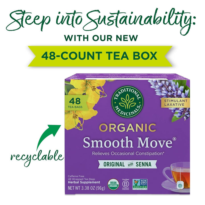 Tea, Organic Smooth Move, Relieves Occasional Constipation, Senna - 48 Tea Bags Tea USA Naty Shop