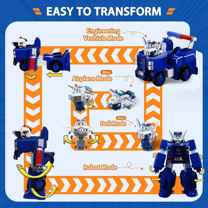 SUPER WINGS - VEHICUL ROBOT CONVERTIBIL "PAUL'S CRUISER" 18 Cm + 1 FIGURĂ 5 Cm - Mașină și avion de jucărie Transform-A-Bots din serialul animat - Jucării pentru copii peste 3 ani