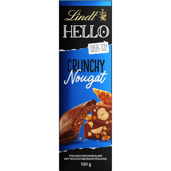 Lindt Schokolade HELLO Crunchy Nougat | 100 G Tafel | Vollmilch-Schokolade Mit Nougat-Krokant-Füllung | Schokoladentafel | Schokoladengeschenk