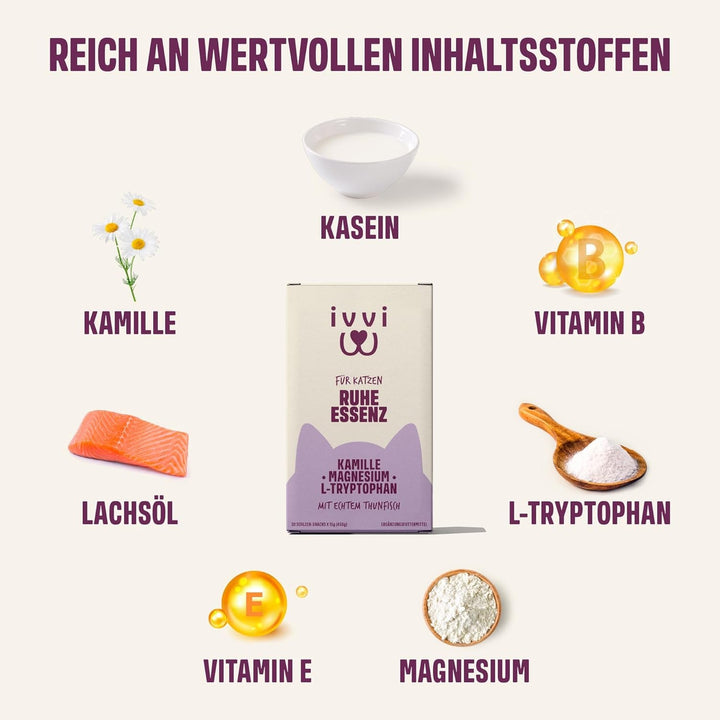 Ivvi Calm Essence pentru Pisici – Recompense Antistres cu Mușețel, L-Triptofan și Magneziu – Susține Relaxarea și Bunăstarea – Cu Ton Adevărat – 30 Bețișoare x 15 g (450 g)