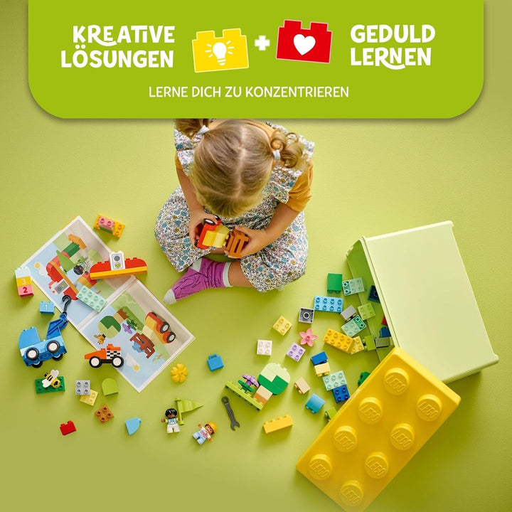 LEGO DUPLO Classic Brick Box Cars And Trucks, set de joacă cu vehicule pentru copii de la 1,5 ani, jucărie de învățare creativă, jucărie pentru mașini și set de mașini de curse 10439