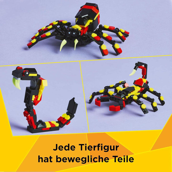 LEGO Creator 3In1 Animale sălbatice: Păianjen surpriză - jucărie de reconstruit într-o figură de scorpion sau șarpe - set de construcție cu 3 modele - cadou pentru băieți și fete de la 7 ani 31159