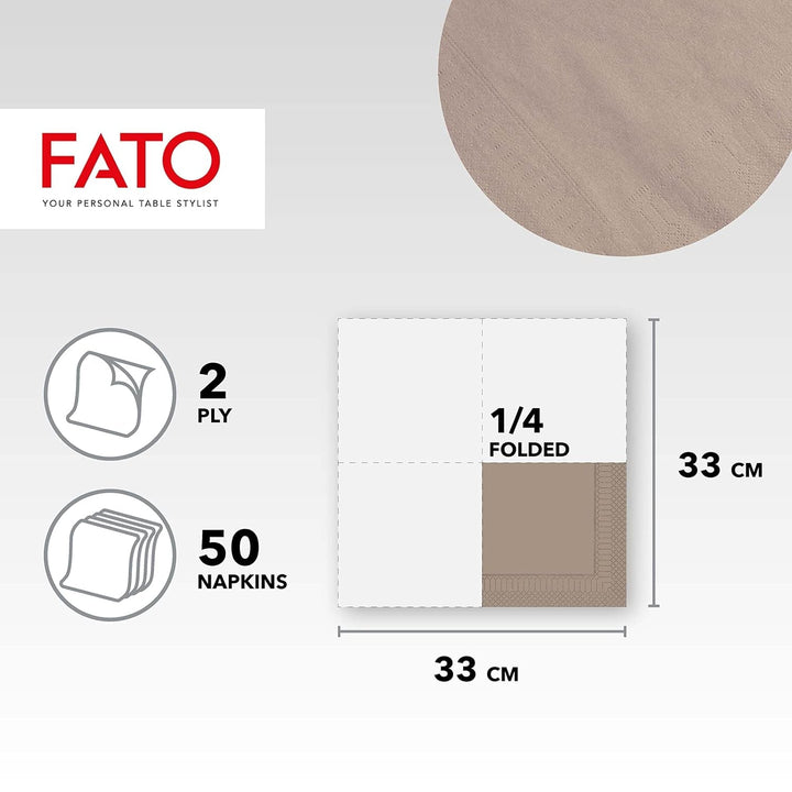 Fato, Șervețele de hârtie de unică folosință, Ideale pentru prânzuri informale și bufete, Pachet de 50 de șervețele, Dimensiune 33X33, Pliate în 4, 2 straturi, Turtledove, 100% hârtie din celuloză pură, certificat Fsc
