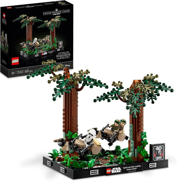 LEGO 75353 Star Wars Pursuit on Endor - Set Diorama, Întoarcerea Cavalerilor Jedi cu Luke Skywalker, Prințesa Leia & Scout Trooper și Speeder Bikes, 40th Anniversary