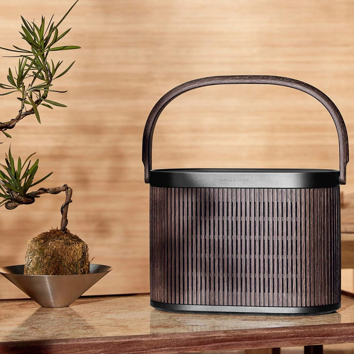 Bang & Olufsen Beosound A5 - Difuzor portabil Bluetooth 360 ° portabil și pentru acasă, cu cablu USB-C și placă de încărcare wireless Qi integrată - stejar închis