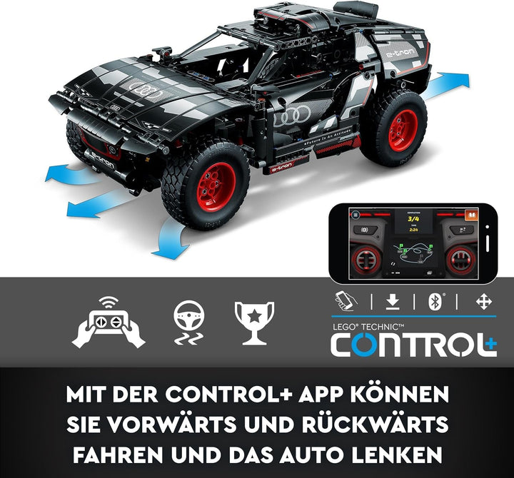LEGO 42160 Technic Audi RS Q E-Tron, mașină de raliu controlată de la distanță, Dakar rally off-road car, RC controlat prin aplicație cu Control +, cadou pentru băieți, fete și fani de la 10 ani pentru a construi