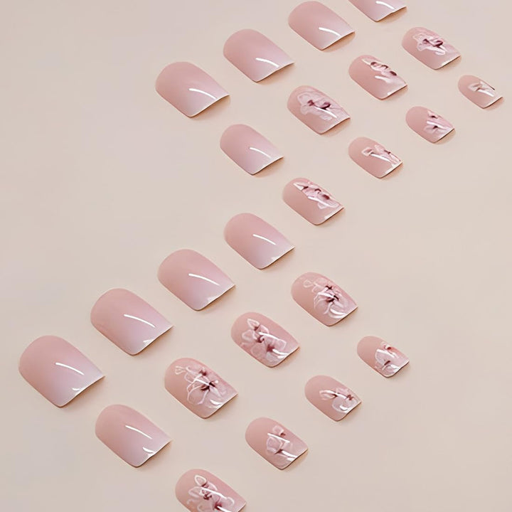 24 bucăți unghii pătrate albe pentru lipit pe unghii scurte cu model floral gradient roz presă pe unghii unghii artificiale unghii false pentru artă unghii pătrate franceze unghii artificiale pentru femei