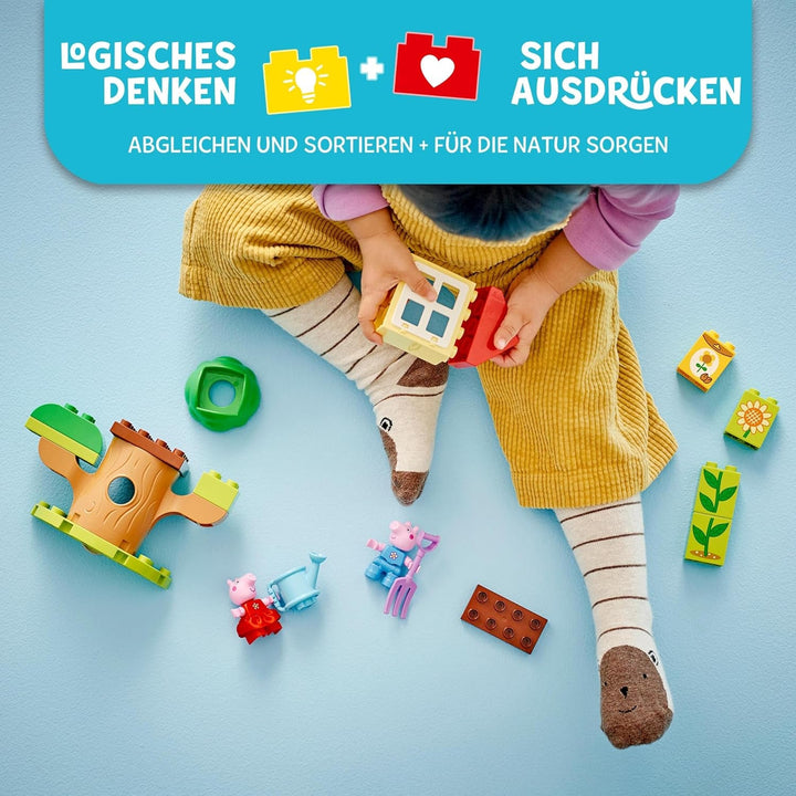LEGO DUPLO Peppa's Garden With Tree House: Toy Tree, Set de învățare pentru preșcolari de construit și reconstruit cu 2 figuri, Idee de cadou pentru copii de la 2 ani, băieți și fete 10431