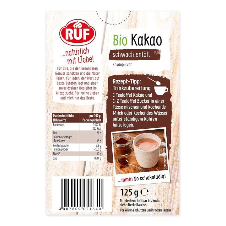 RUF pudră de cacao de calitate organică, 125 grame