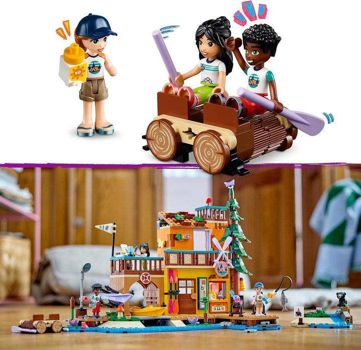 LEGO Friends Tabără de aventură cu caiac, jucărie de construcție pentru jocuri de rol, idee de cadou pentru fete și băieți de la 7 ani, set cu 3 figurine și un urs, jucărie de camping 42626