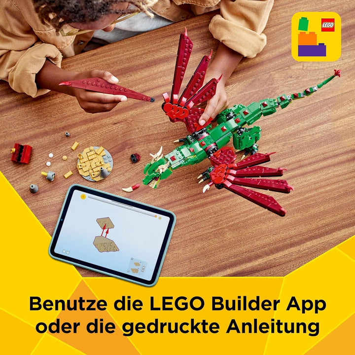 LEGO Creator 3In1 Green Dragon - Jucărie - Convertibil în șarpe de mare sau Phoenix - Jucărie de construit cu animale pentru copii - Cadou pentru băieți și fete de la 9 ani 31161