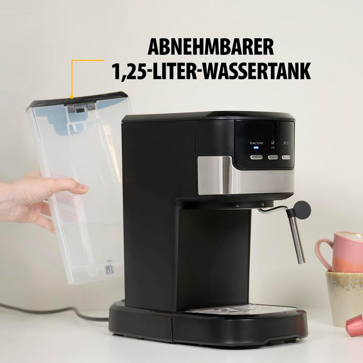 Aparat espresso Tristar | 2 cești în același timp | Potrivit pentru capsule Nespresso și cafea măcinată | Încălzitor de cești | Se poate spăla pe vase | 20 bar | 1100 W | CM-2278