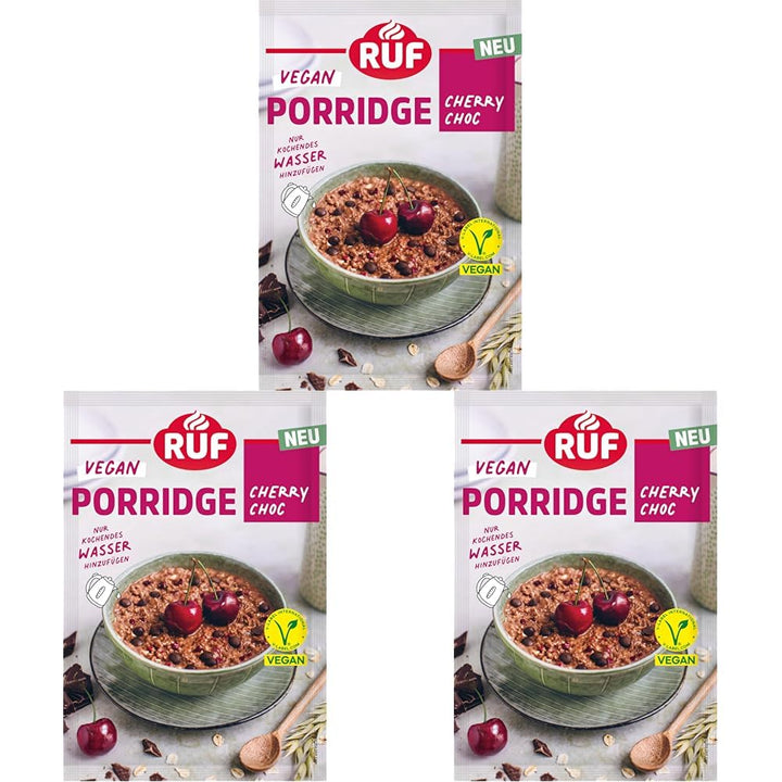 Veganes Porridge Oat Cherry Choc, Oatmal Mit Zartbitter-Schokolade & Kirschen, Einfache Zubereitung, Im Praktischen Portionsbeutel, 1 X 60 G (Packung Mit 3)