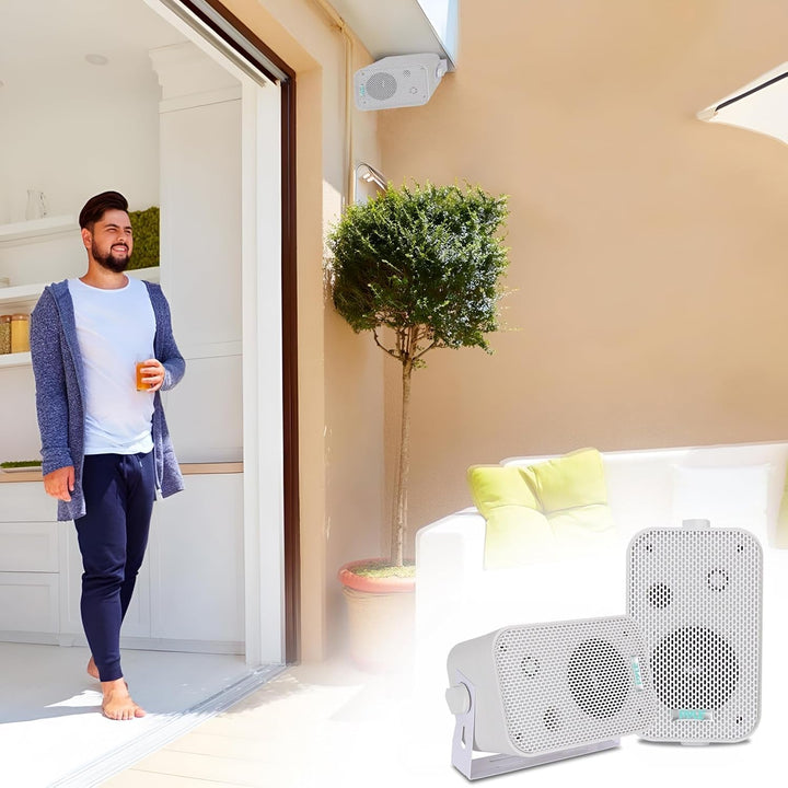 Pyle 2 Wege Lautsprecher Box Als Wasserdichte Box Outdoor & Als Innen Lautsprecher Wand, Decken & Ecken – 300W Outdoor Box Wasserdicht & Leichte Montage. Robust & Kompakte Lautsprecherbox 9 Cm, Weiß