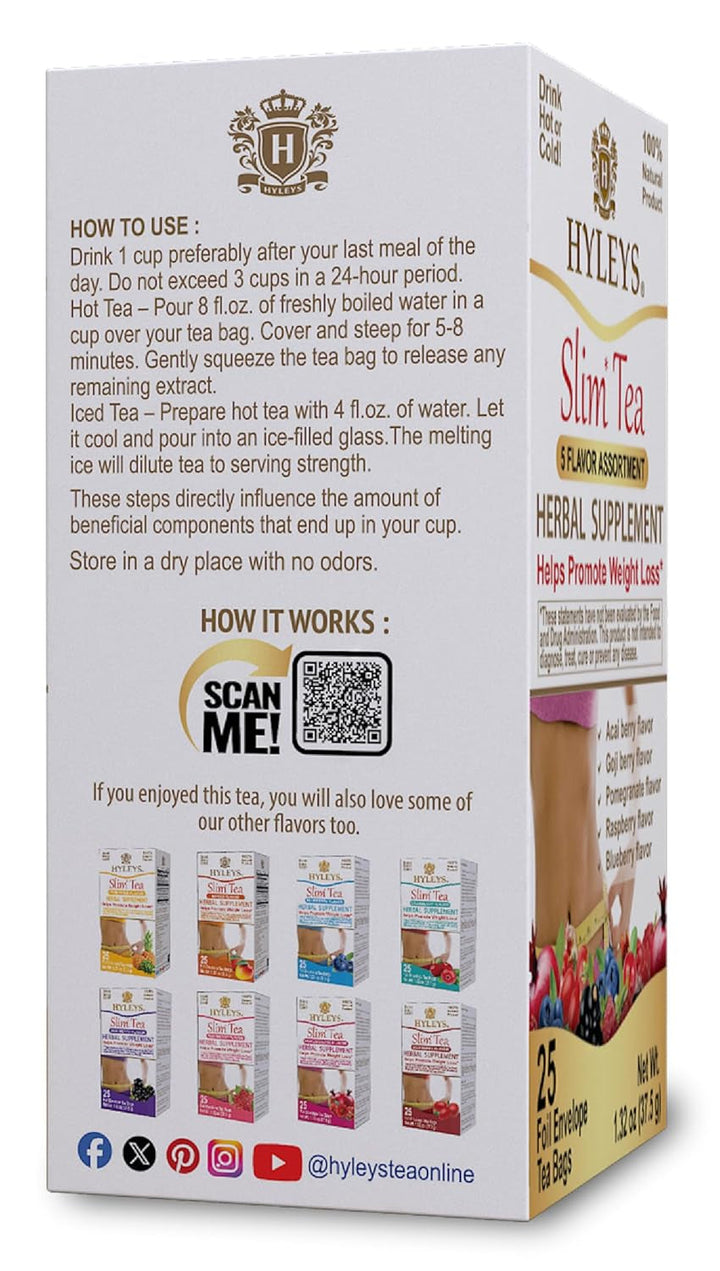Slim Tea 5 Flavor Assortment - Weight Loss Herbal Supplement Cleanse and Detox - 25 Tea Bags (1 Pack) Tea USA Naty Shop