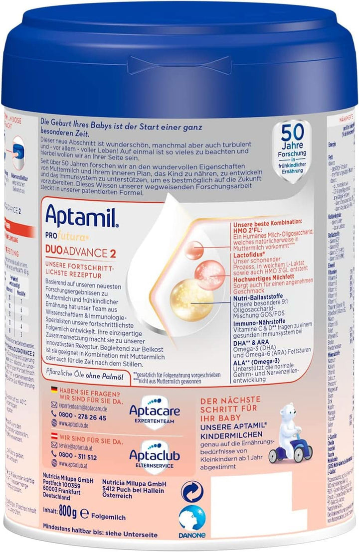 Aptamil Profutura DUOADVANCE 2 – Folgemilch – Baby-Milchpulver – Nach Dem 6. Monat – Mit Pflanzlichen Ölen Und Ohne Palmöl – 1 X 800 G