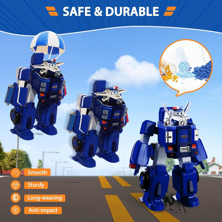 SUPER WINGS - VEHICUL ROBOT CONVERTIBIL "PAUL'S CRUISER" 18 Cm + 1 FIGURĂ 5 Cm - Mașină și avion de jucărie Transform-A-Bots din serialul animat - Jucării pentru copii peste 3 ani