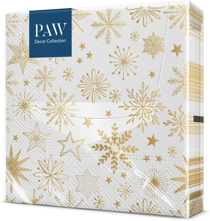 PAW - Șervețele 3 straturi (33 X 33 Cm) I 20 bucăți I Șervețele de hârtie colorate perfecte pentru masa de Crăciun I Șervețele - Crăciun, iarnă, stele, zăpadă, oameni de zăpadă I Familia Snowy