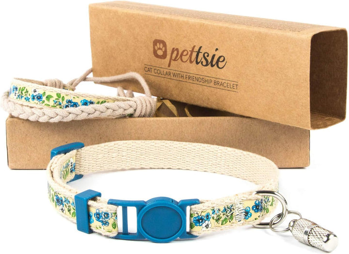 Zgardă pentru pisică Pettsie cu încuietoare de siguranță și brățară a prieteniei pentru ea, etichetă de identificare inclusă, bumbac rezistent, inel D pentru accesorii, dimensiune reglabilă 12,7-20,3 cm, roșu