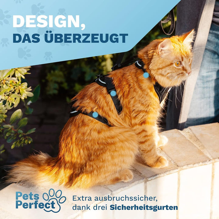 Ham perfect pentru pisici Pets Perfect - Ham suplimentar anti-evadare cu lesă - Lesă pentru pisici - Setul nostru de hamuri pentru pisici vă aduce siguranță la plimbări (S)