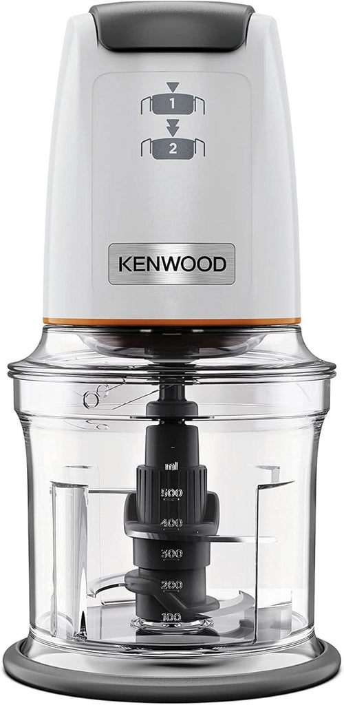 Kenwood Easychop CHP61.000WH, Zerkleinerer Mit Vier Klingen, Schüssel 0,5 L, Druckantrieb, 2 Geschwindigkeiten, Rutschfester Ring, Spülmaschinenfest, Eisbrecher, 500 W, Weiß