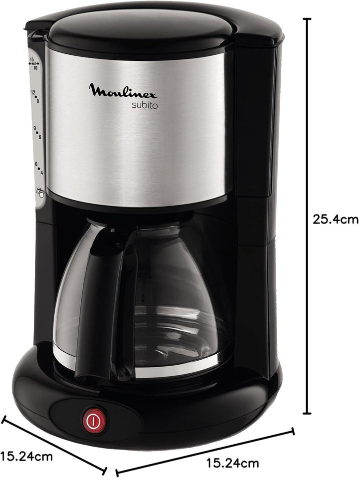 Moulinex FG360811 Cafetieră din sticlă Subito oțel inoxidabil mat, negru, 15 cești