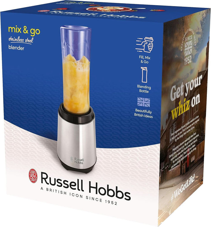 Russell Hobbs Mixer - Standmixer & Smoothie Maker to Go [23.500 U/Min Power-Motor] Inkl. 1X Mixbehälter 600Ml (Bpa-Frei, Spülmaschinen- & Bruchfest Inkl. Deckel) Zerkleinerer, Edelstahl, 23472-56