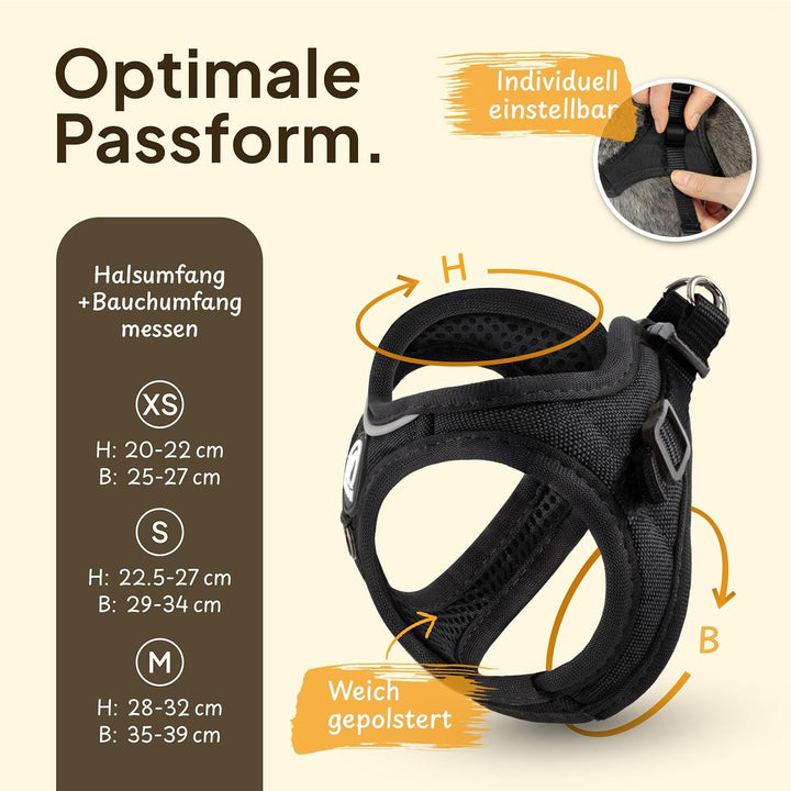 Tierhood - Set ham pentru pisici cu lesă pentru libertate controlată - Ham moale - Confortabil, reglabil și robust - Ham pentru pisici active (negru, mărimea M)
