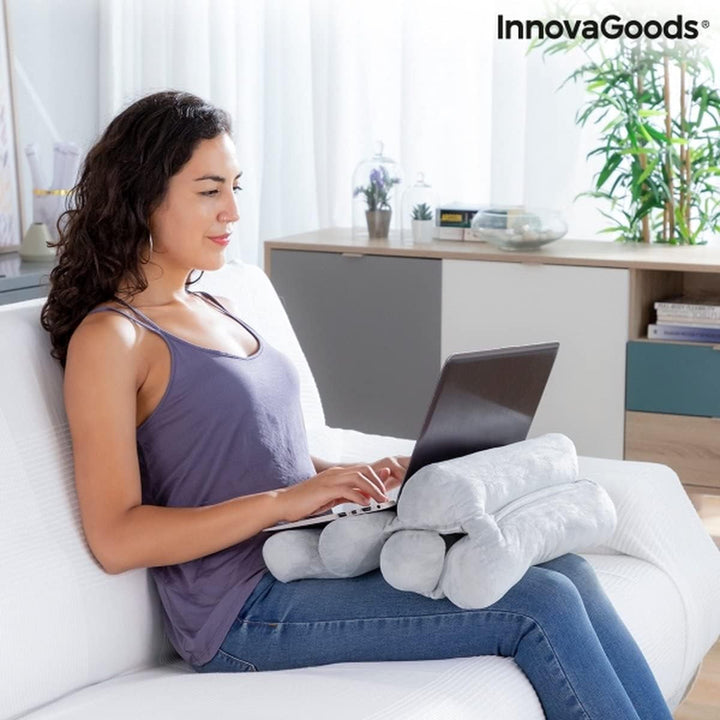 Innovagoods® Pernă ergonomică multifuncțională cu tub cu 5 module, pliabilă, robustă și durabilă, design catifelat, material bumbac/Pp, ideală pentru birou, casă, teleworking, mașină.